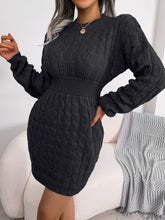 Cable-Knit Round Neck Mini Wrap Sweater Dress OutfitFlow